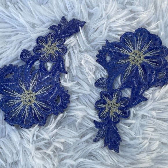 Blue Patch Iron On Embroidery Clothes Patches for Craft Jacket Jeans Set of 2 - Picture 6 of 8